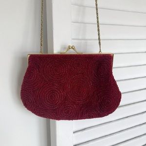 Ruby Red Beaded Satin Evening Bag